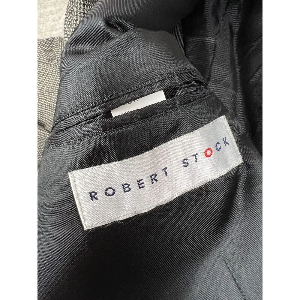 Robert Stock Blazer Mens‎ 48R Gray Polyester Wool Jacket Sport Coat
